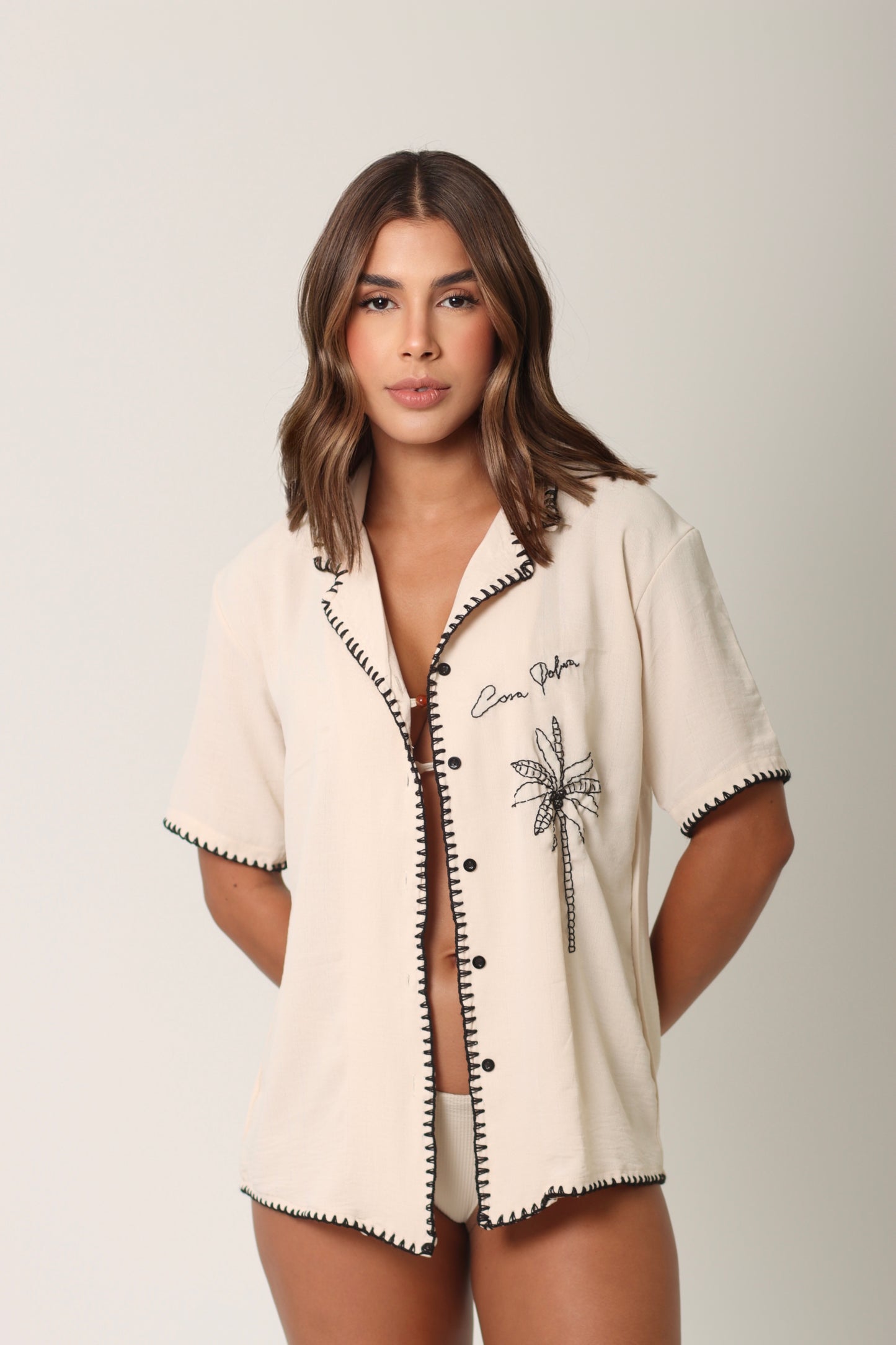 Camisa crema crochet negro CASA PALMA