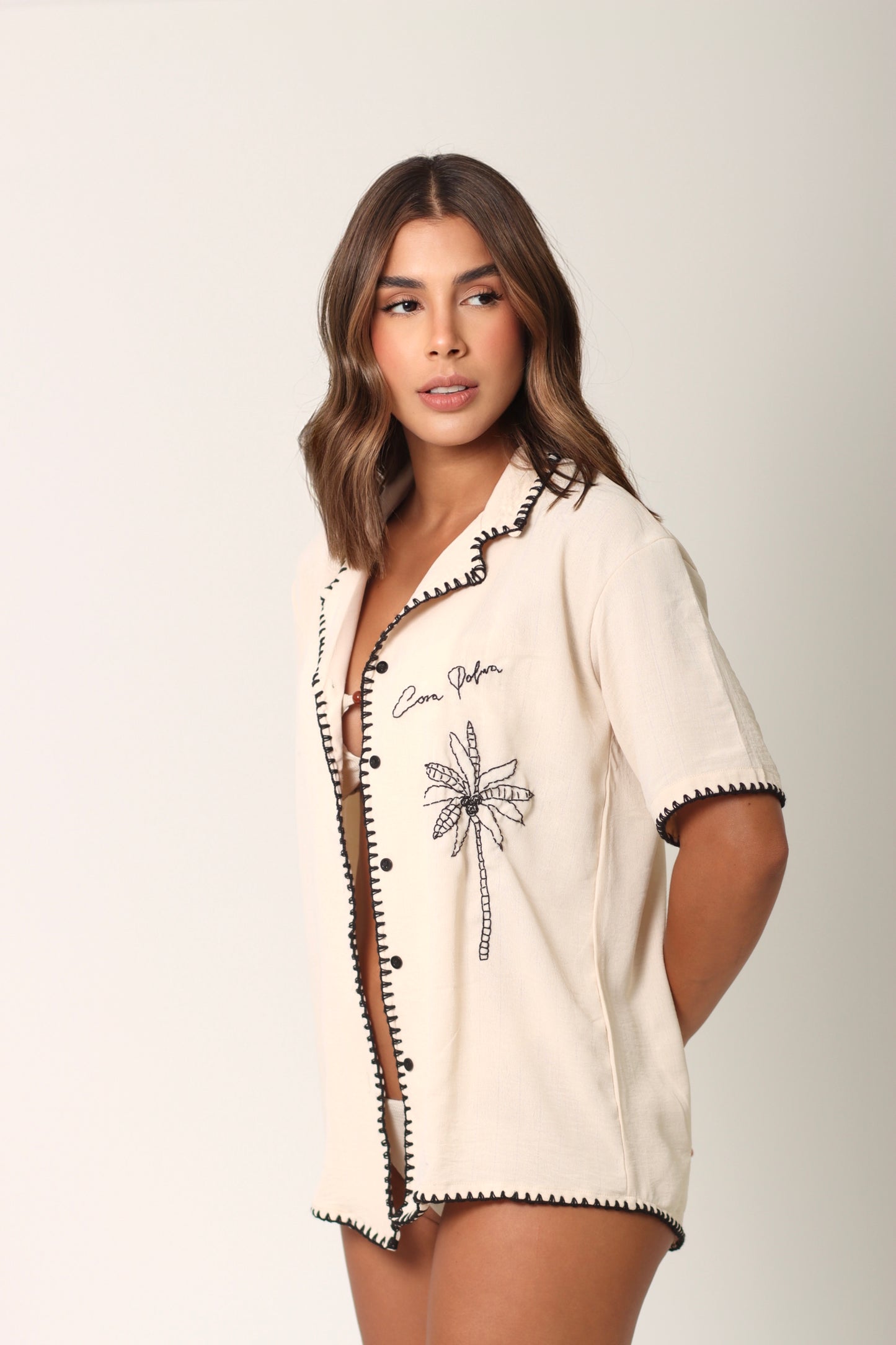 Camisa crema crochet negro CASA PALMA